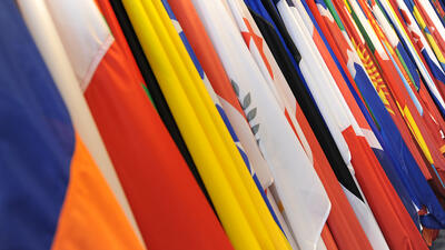 Close-up shot of the OSCE participating States' flags.